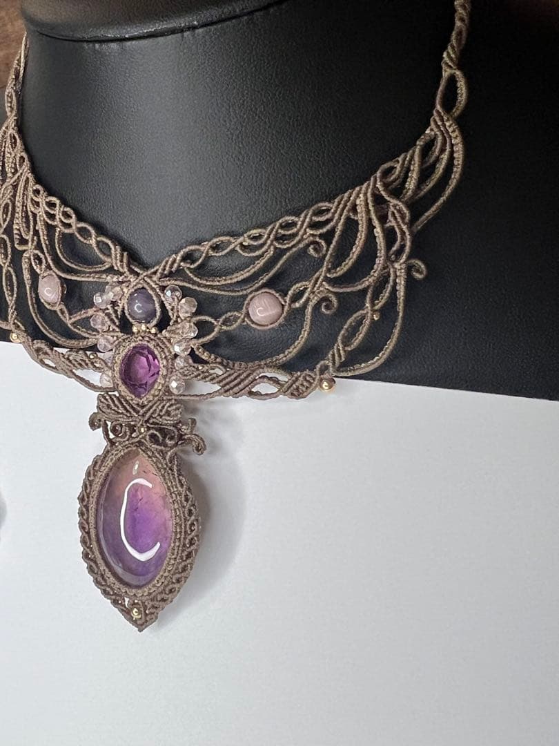 【handmade】マクラメ× アメトリン × アメシスト ネックレス