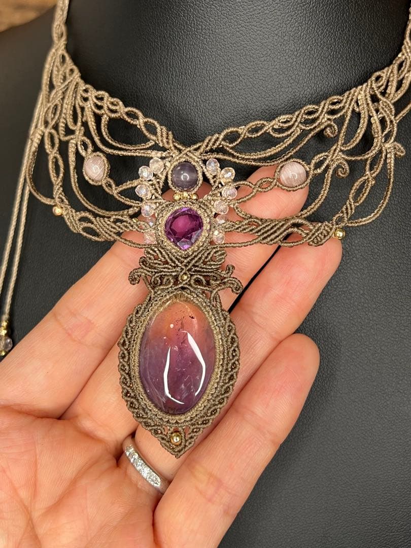 【handmade】マクラメ× アメトリン × アメシスト ネックレス