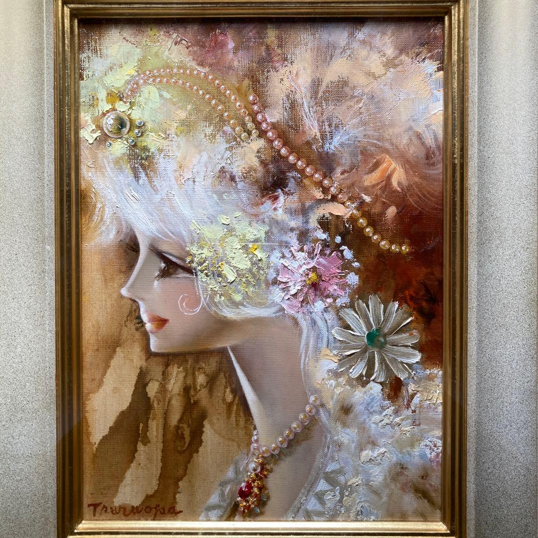 鶴岡義雄『マドモアゼル』額56×47絵薬33×24F4サイズ