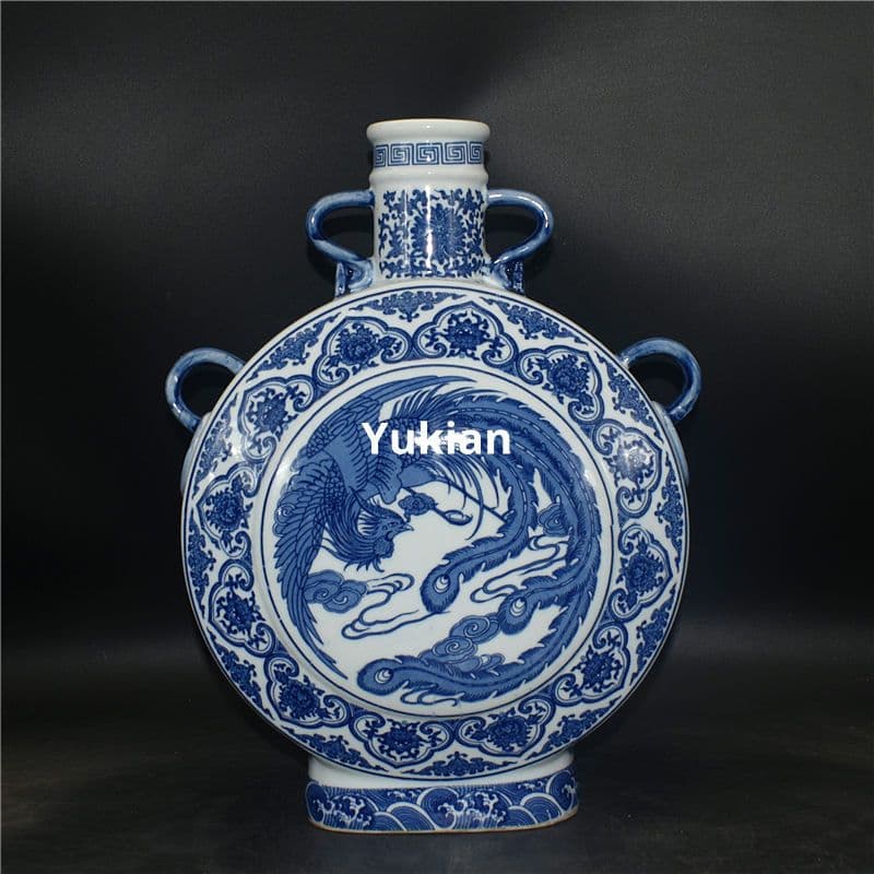 青花龍鳳呈祥瓶 水養花瓶 陶磁器 現代工芸品 美術品 装飾品