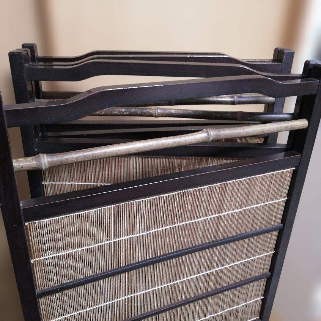 和モダン竹細工衝立 4連パーテーション屏風