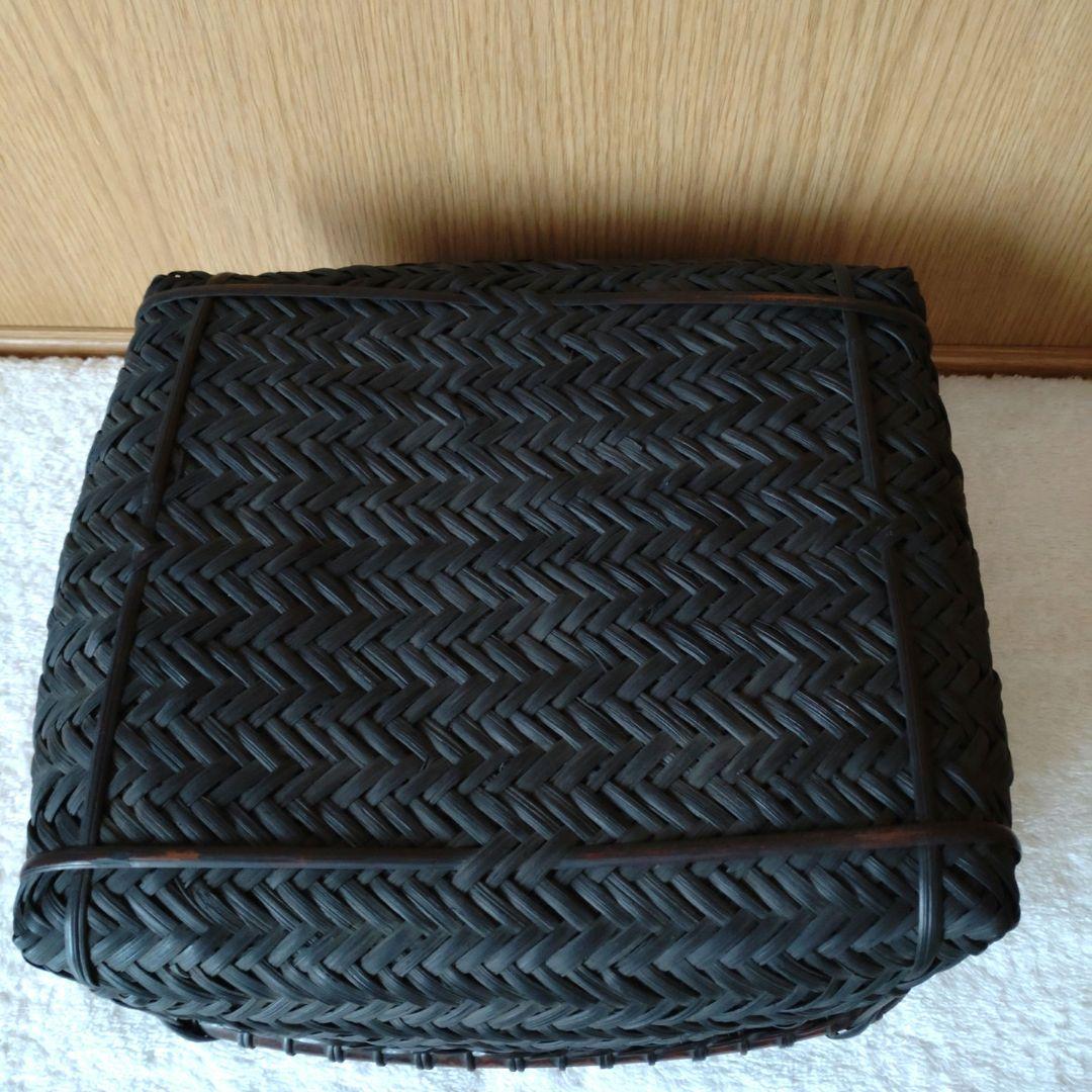 炭斗　唐物写籐組四方　竹朋斎　炉用　共箱　無傷