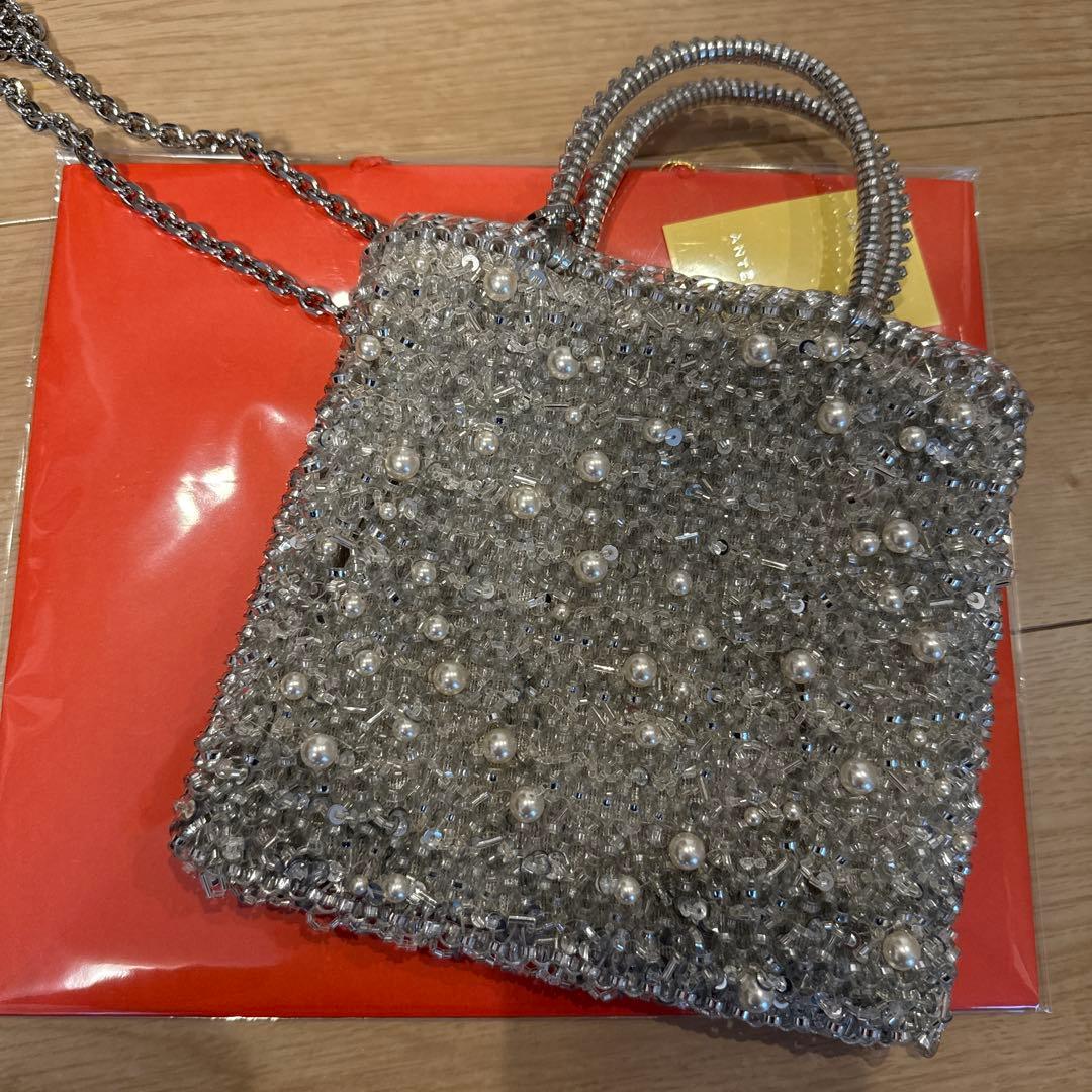 アンテプリマ ワイヤーバッグ ペルラ グリッター スクエア スモール シルバー