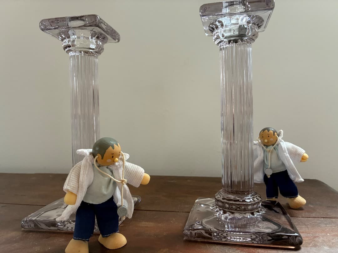 英国アンティーク　ガラス燭台ペア　キャンドルスタンド