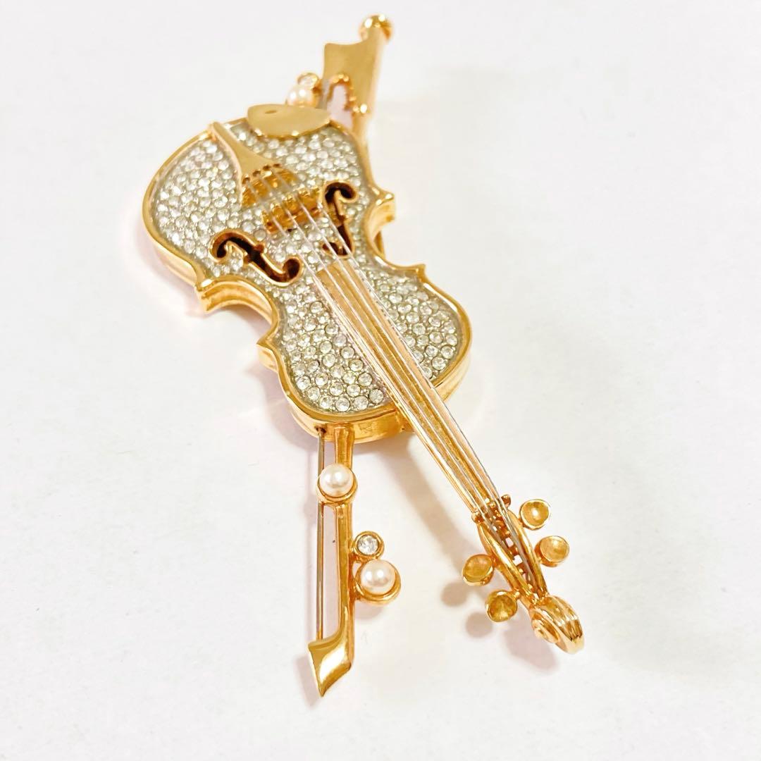 SWAROVSKI バイオリン ラインストーン 楽器 ブローチ F252068