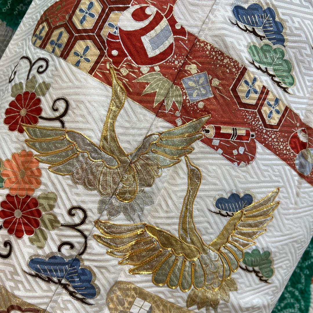 461 振袖フルセット 正絹 緑 グリーン 絞り 金彩 駒刺繍 やまと レトロ