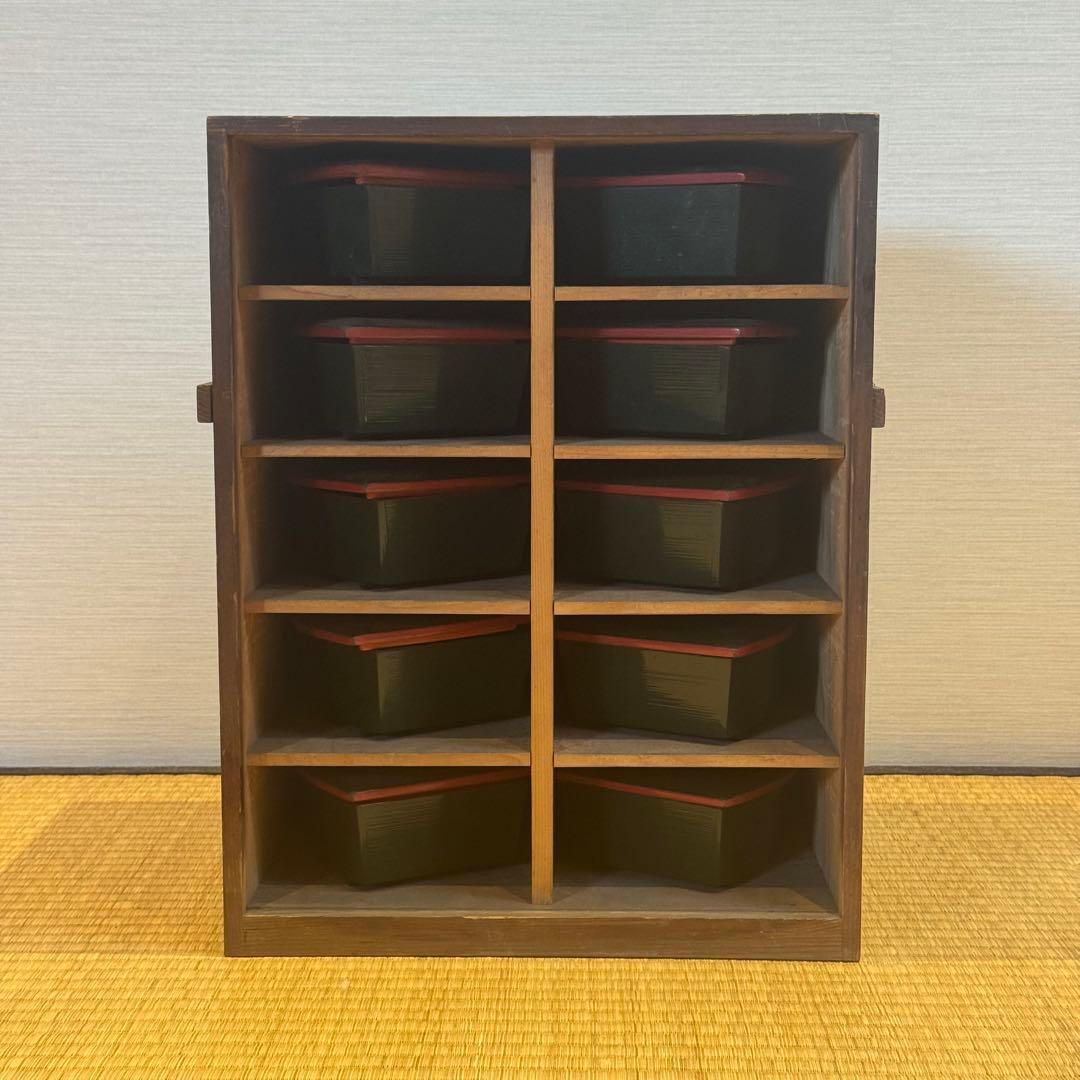 輪島塗 大崎 作 絵変草花蒔絵 青塗扇面形蓋物 10客「福扇」 / 大崎庄右衛門