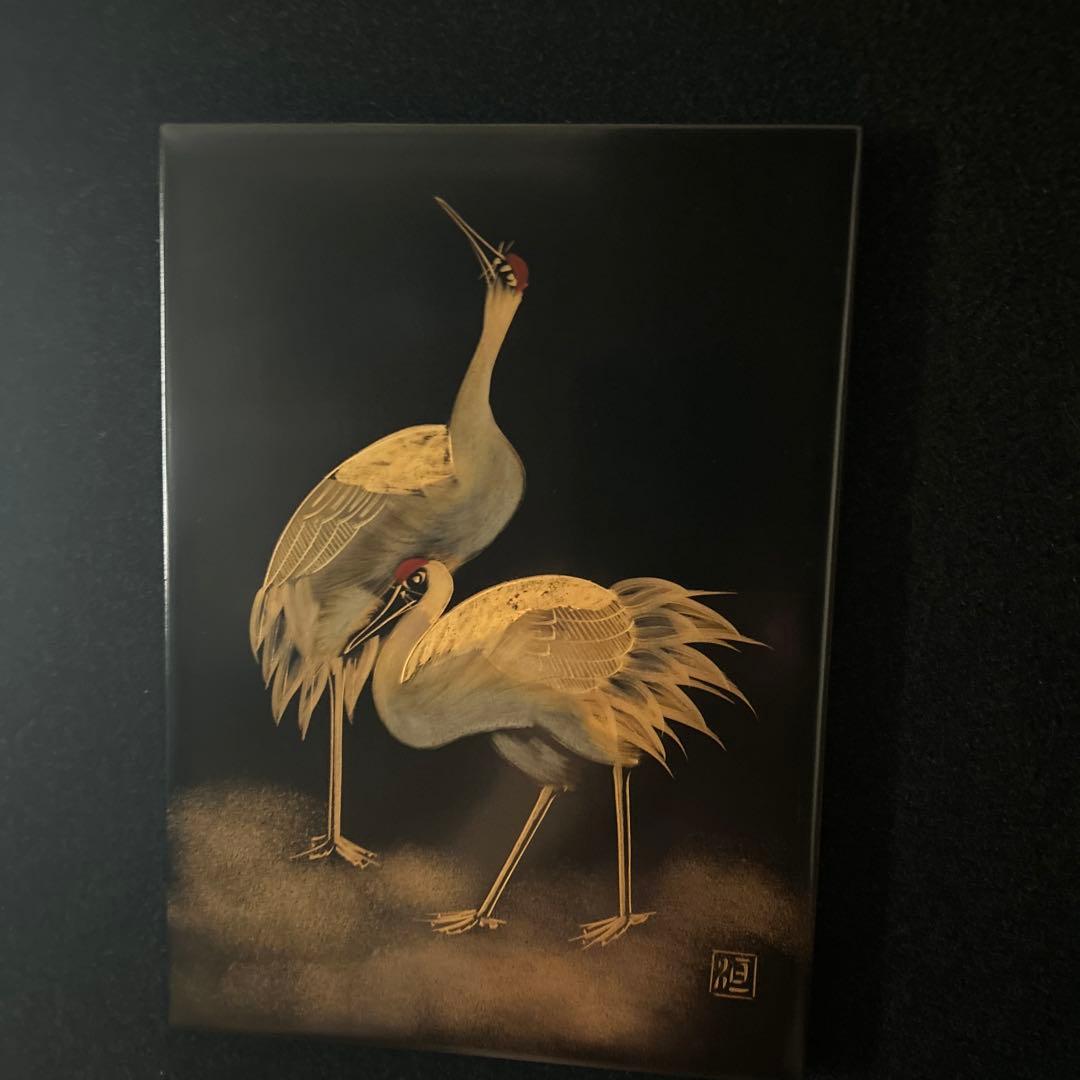 日本画 鶴 絵画 木製フレーム付き　輪島塗