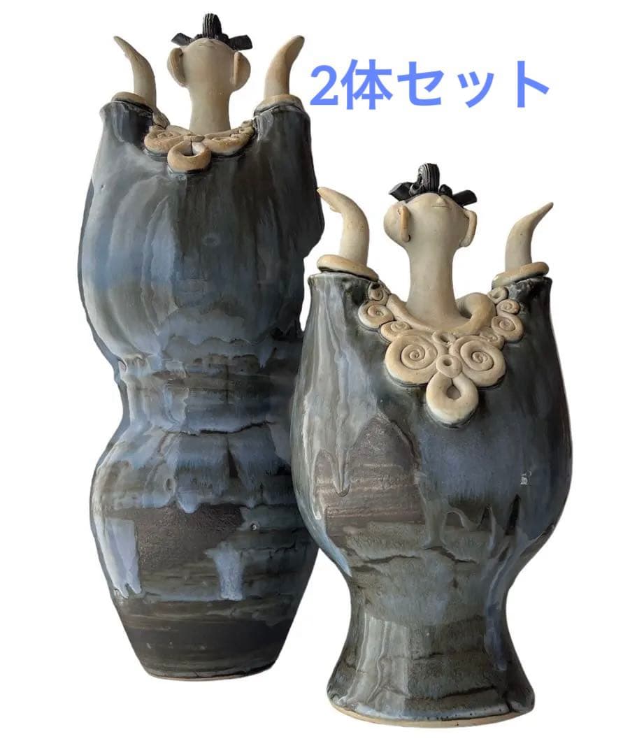 【美品】森元青芳 砥部焼　壺人形　青芳窯　念ずれば花ひらく