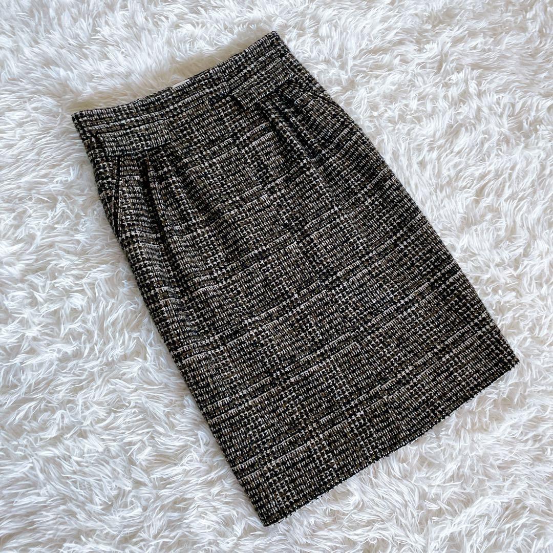 希少✨美品【エルメス】カシミヤウールツイードラップスカート シルク ブラウン34
