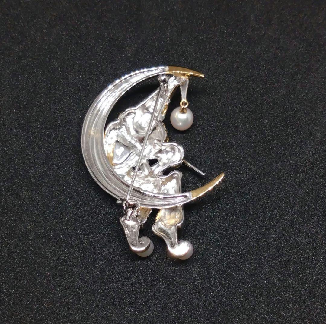 【極美品】ミキモト ブローチ ピエロ 三日月 真珠/パール シルバーゴールド