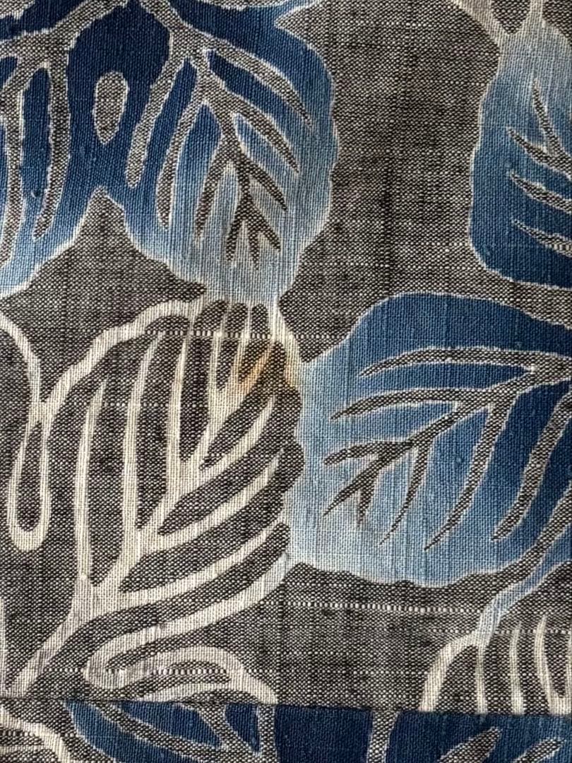 青い葉柄の浴衣　竺仙　綿紬　注染