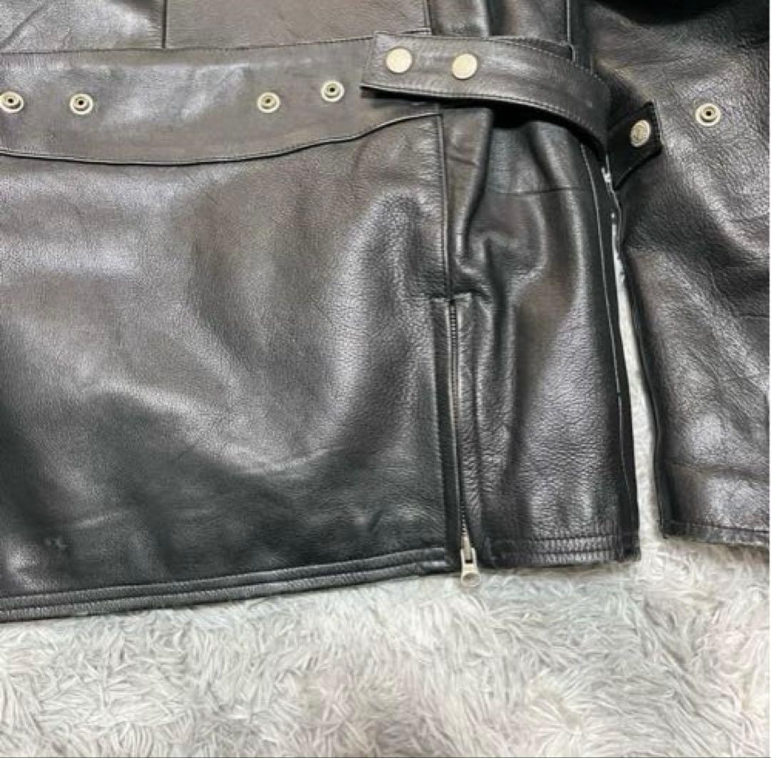 【良品】MOTO FIELD 牛革 レザーライダースジャケットBLACK LL