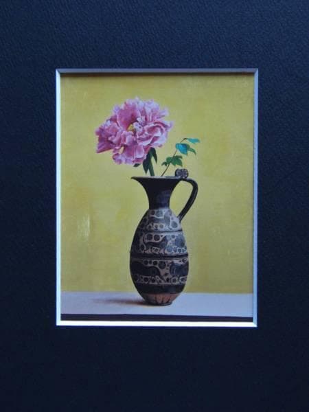 藤田吉香、ギリシャ壷の牡丹、希少画集画、新品高級額装付