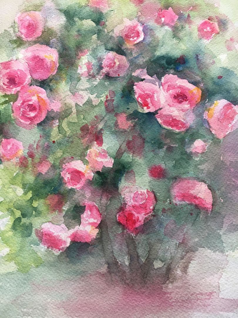 透明水彩画原画夢見るローズガーデン