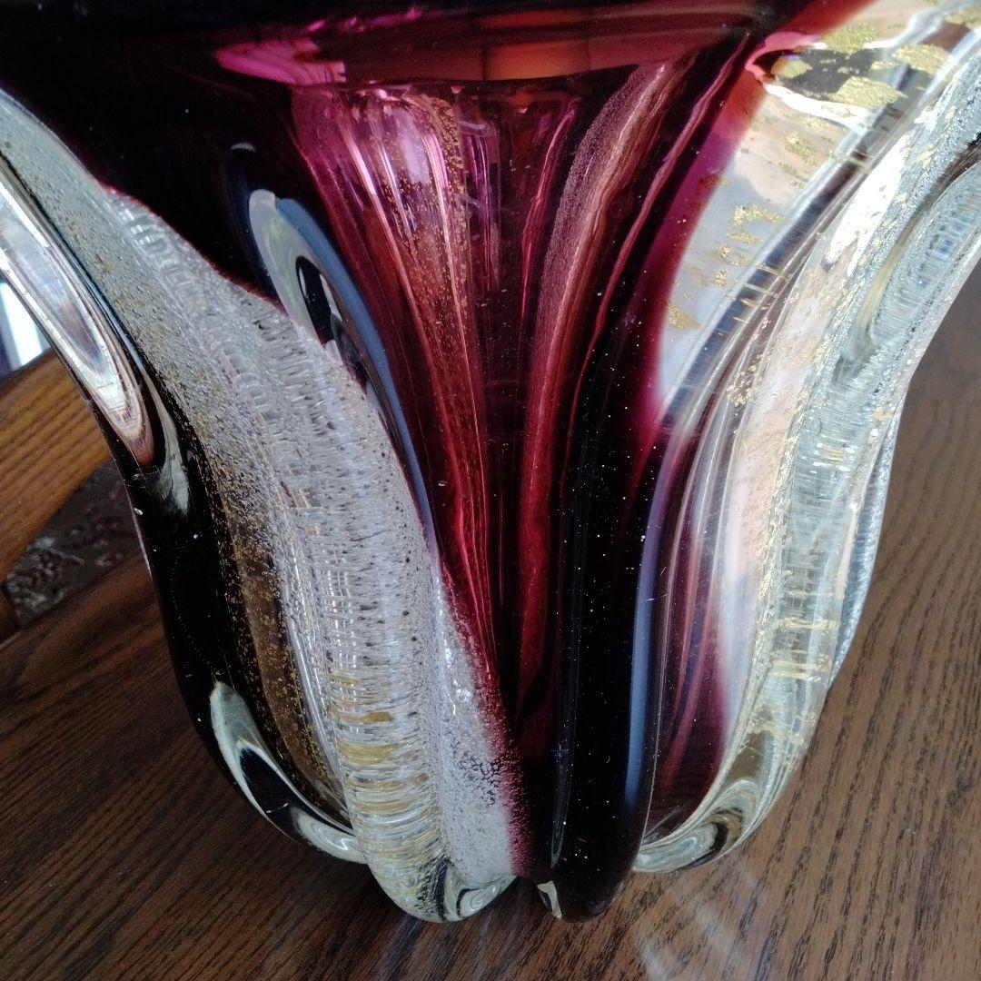 高級芸術名作 日本製ガラス大花瓶 美しい硝子細工大き目サイズ硝子芸術品