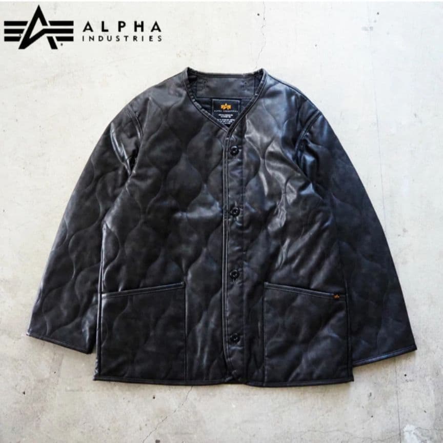 ALPHA INDUSTRIES ブラックレザージャケット S