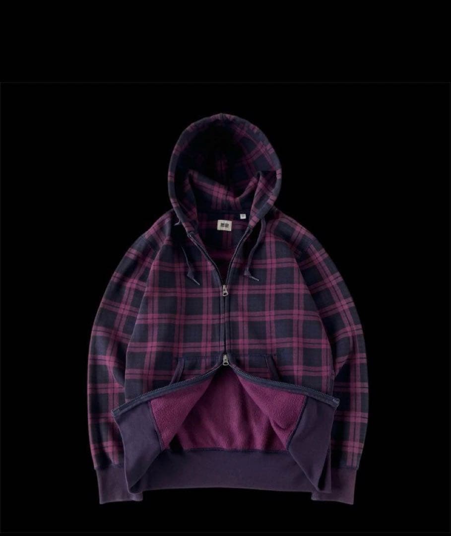 トップス 00s oldUNIQLO check zip hoodie y2k sk8