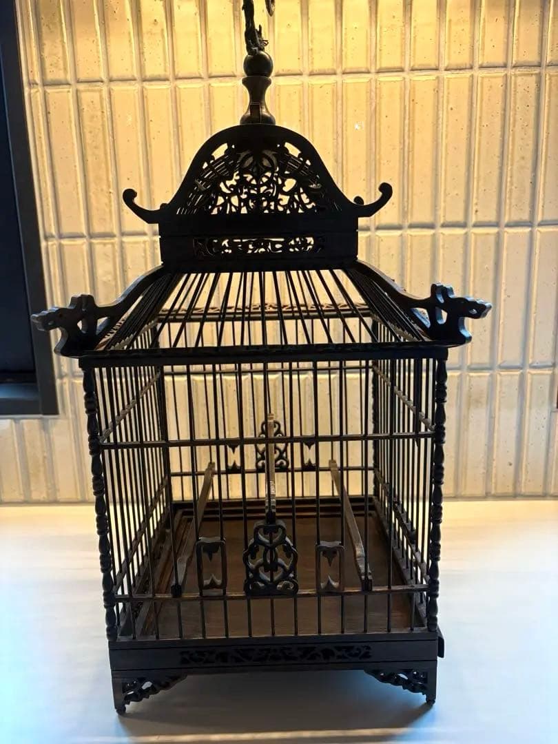 鳥籠　中国アンティーク　美品　龍　置物　木製品
