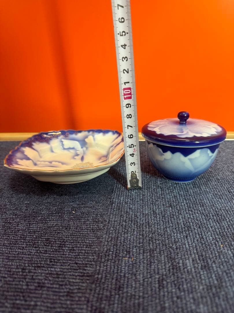 1706 深川製磁　牡丹金ミル　湯呑蓋付1客　皿2客