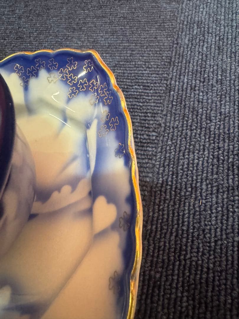 1706 深川製磁　牡丹金ミル　湯呑蓋付1客　皿2客