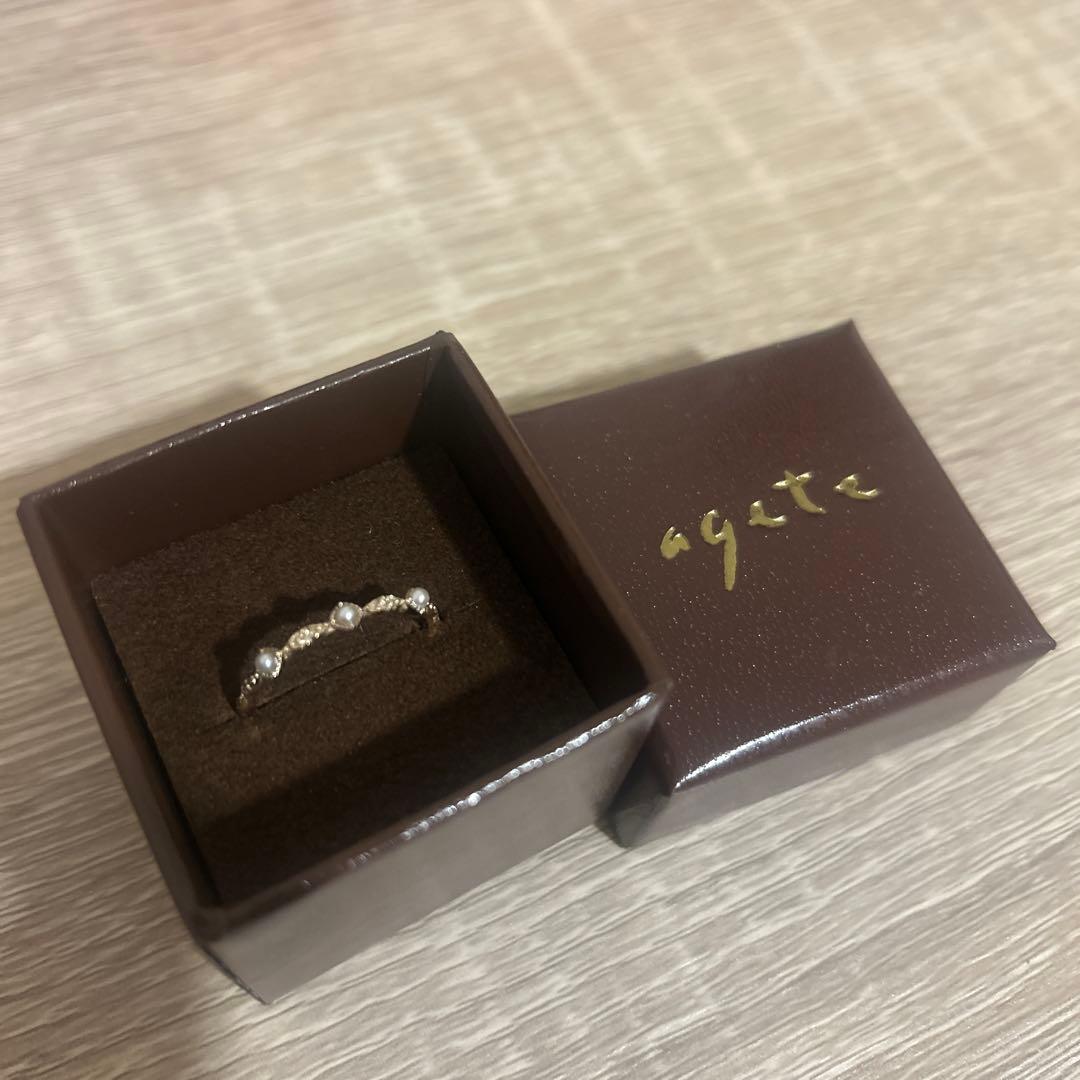 sui　agate 指輪　リング　k10 パールリング　13号