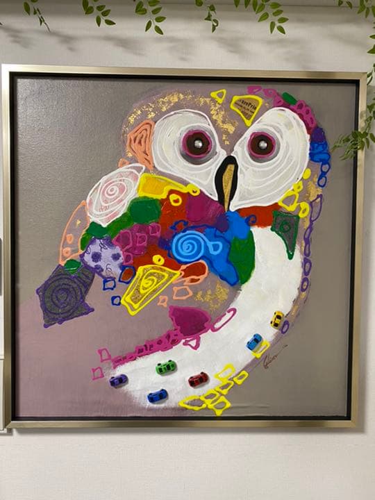 フクロウ オイルペイント絵画