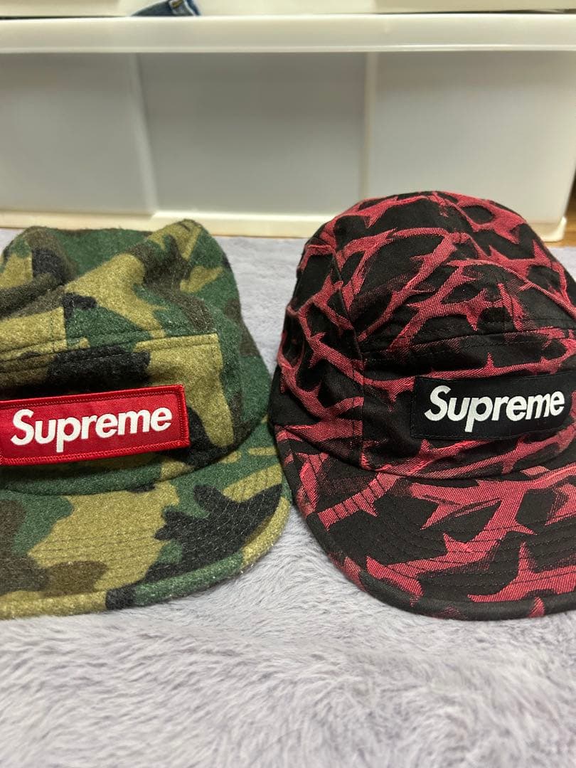 Supreme Camp CAP 迷彩 赤黒 2点セット