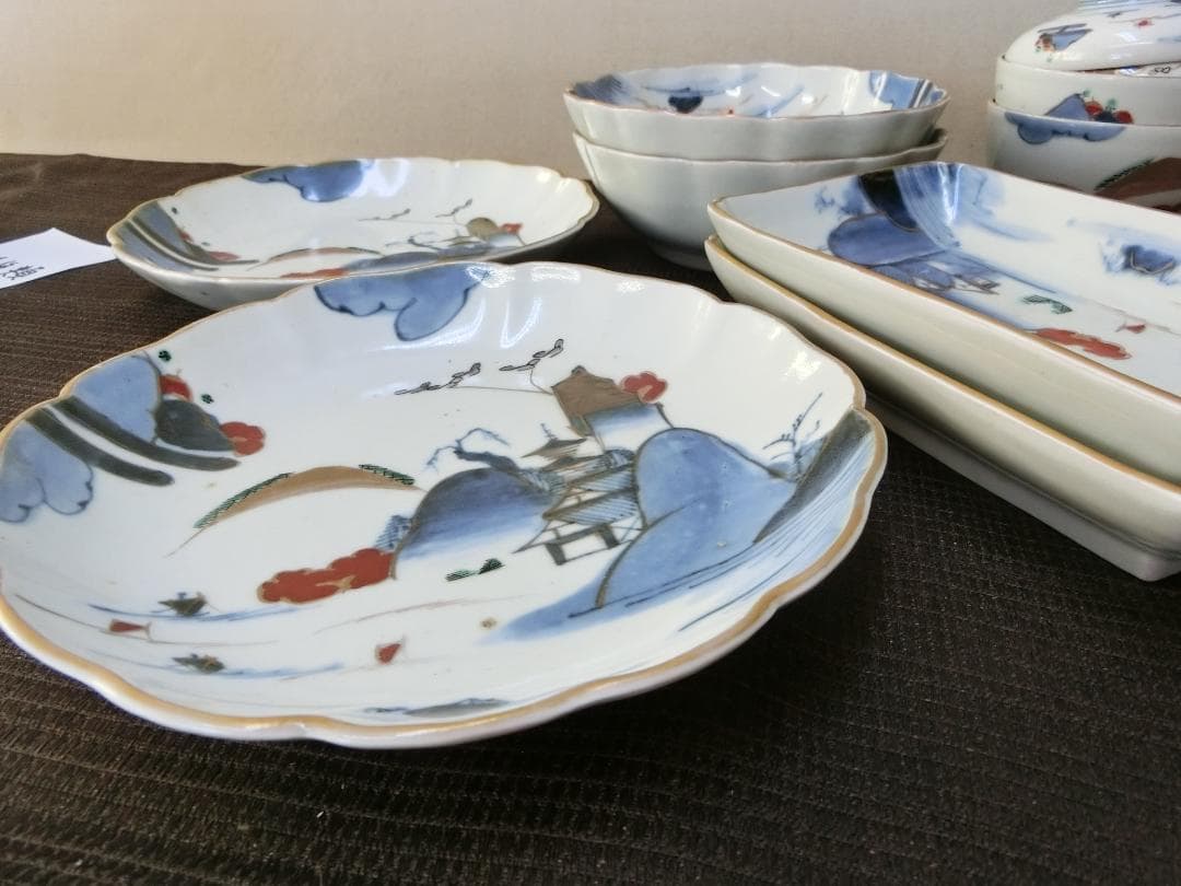 処分価15（木）22時まで【伊万里色絵4種類　角皿　なます皿　丸皿　茶碗　骨董】