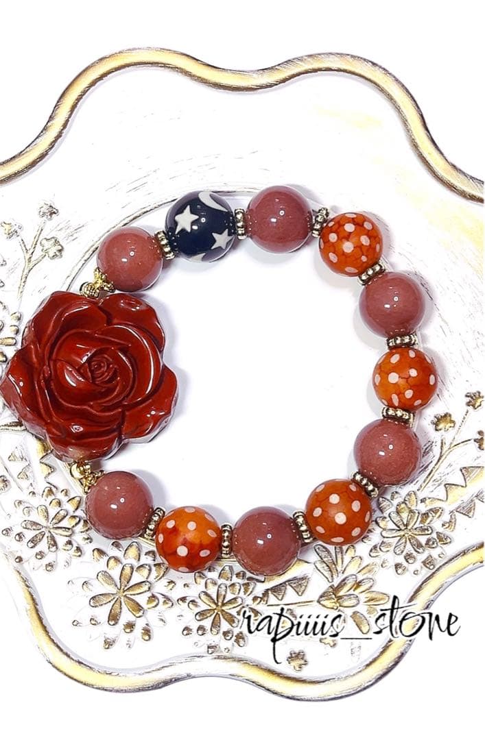 レッドジャスパー×薔薇×アラシャン×満天天珠×日月星天珠 猫ちゃん太極石2点