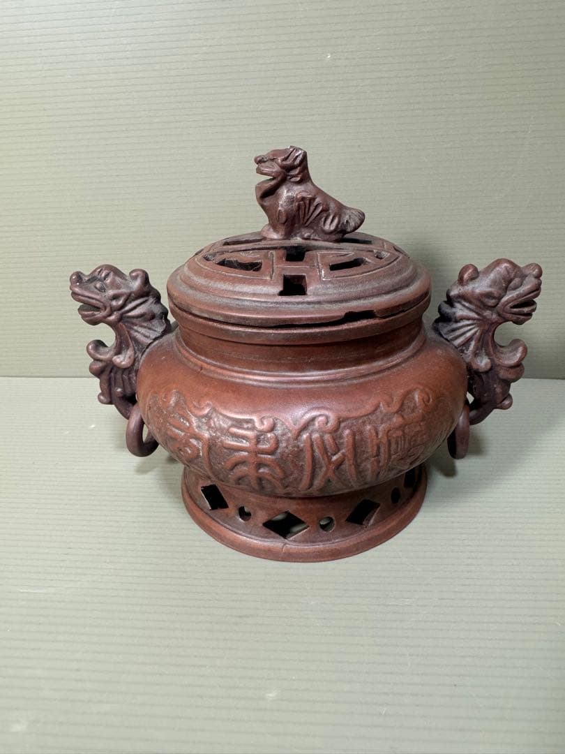 2276 中国骨董　大清乾隆年製銘　獅子　香炉　時代物