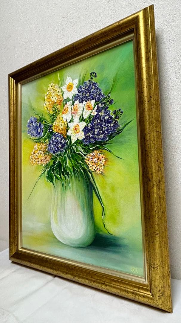 新しい一日 油彩 油画 SH16 R6 F6  (菜の花・水仙・ビオラ)