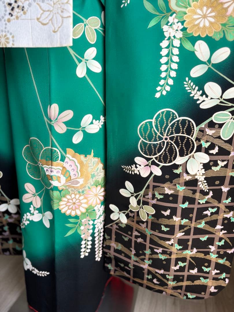 まいめろ　振袖フルセット（６点）＋草履バッグセット正絹　☆クリーニング済み