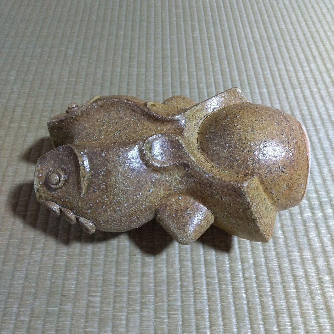 河井創太　灰釉双魚扁壷　桐共箱　黄布・栞付き