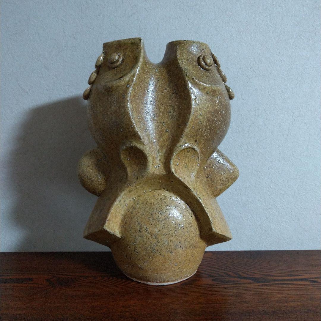 河井創太　灰釉双魚扁壷　桐共箱　黄布・栞付き