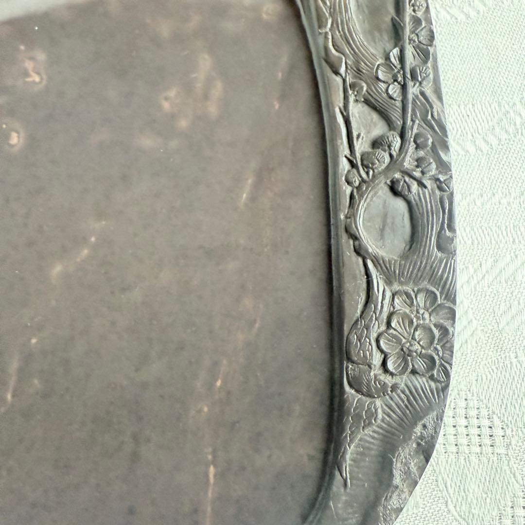 超限定出品18日20時‼️旧家蔵出端渓硯『梅雀陽刻硯』」唐木箱と蓋証明書付1点⑤