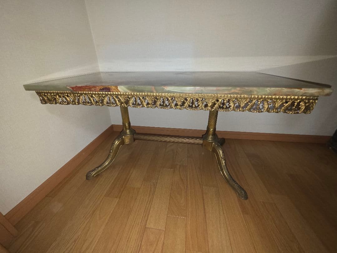 アンティーク　テーブル　大理石　真鍮