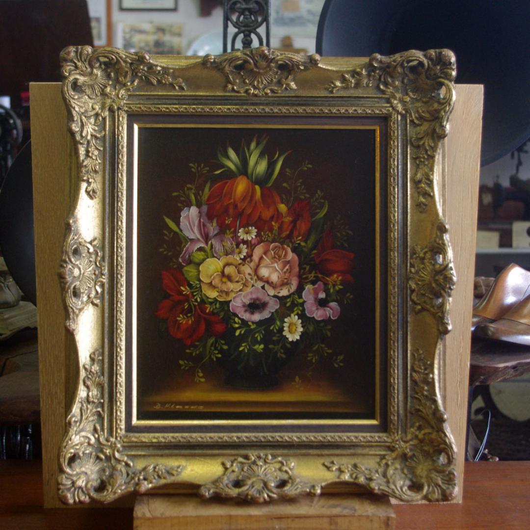 B.Klaede 「美しい花のブーケ」 肉筆 原画 アクリル画 バロック様式