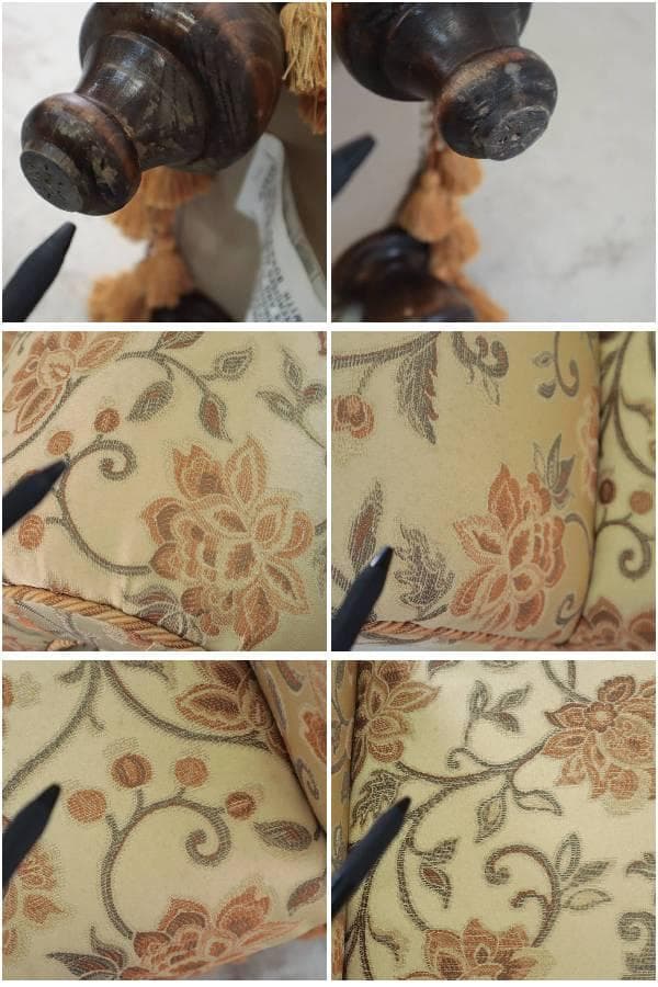 アメリカ製 クラシカル家具 肘付きスツール フリンジ付き 花柄生地 高級家具