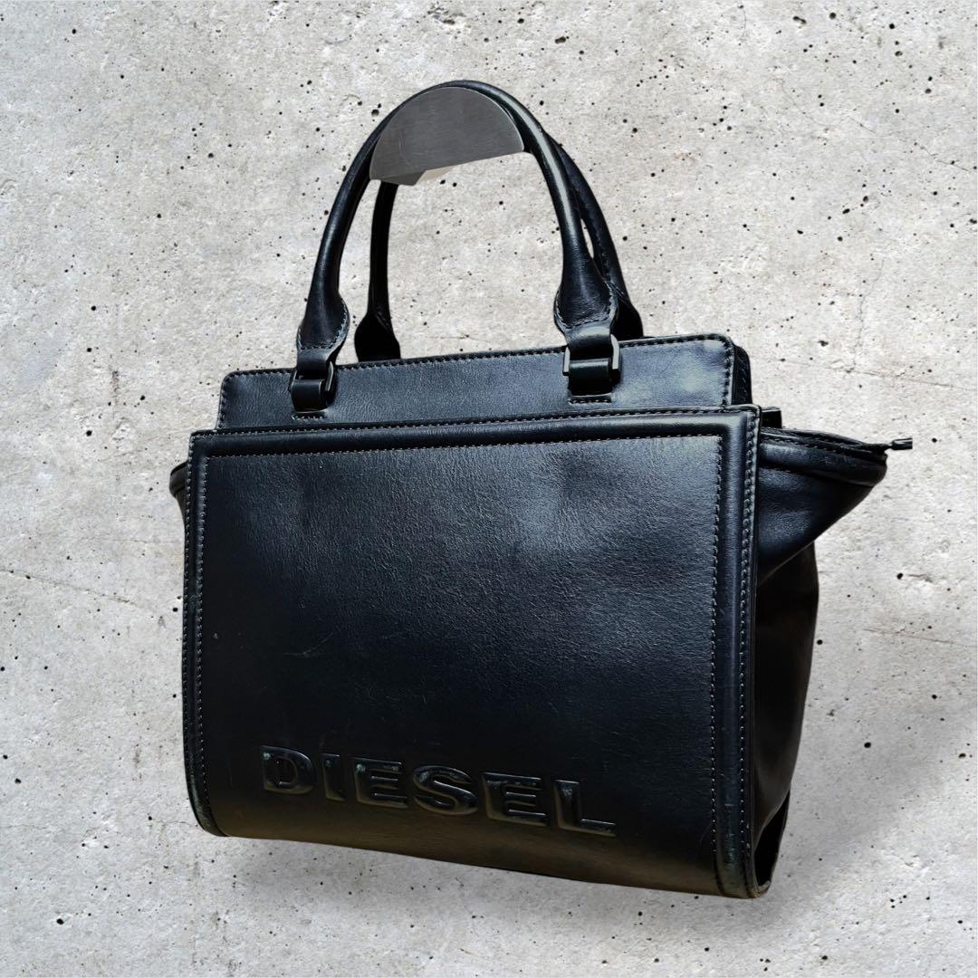 良品　ディーゼル　ハンドバッグ　レザー　エンボス　BADIA 腕掛け　黒