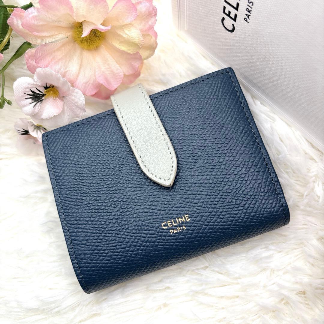 極美品✨️CELINE 二つ折り財布 ネイビー スモールストラップウォレット