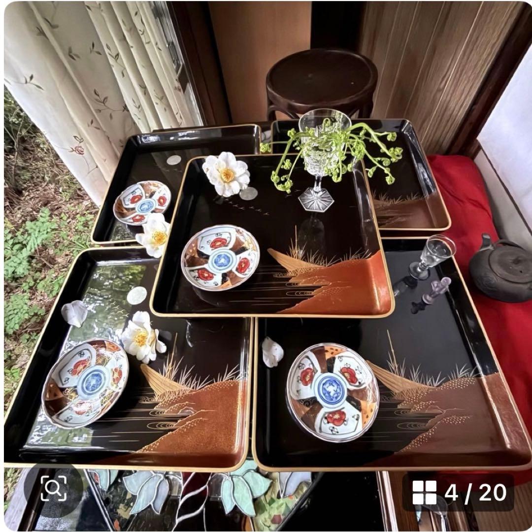 2230様感謝‼️JAPANGOZEN超絶時代蒔絵「源氏物語　須磨　明石」御膳5客