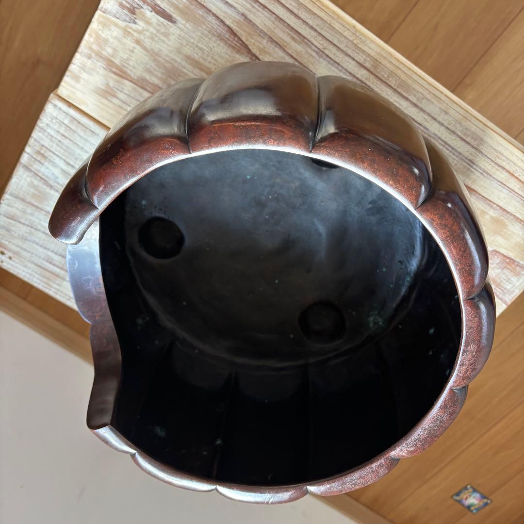 斑紫銅製 阿古陀形三足風櫨 瓶掛 面取風炉 天下一瑞彫人 茶道 茶道具 古道具