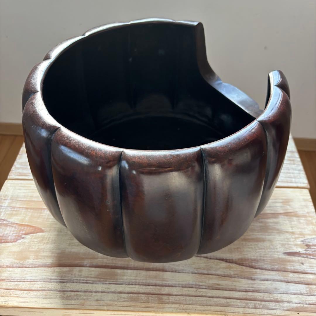 斑紫銅製 阿古陀形三足風櫨 瓶掛 面取風炉 天下一瑞彫人 茶道 茶道具 古道具