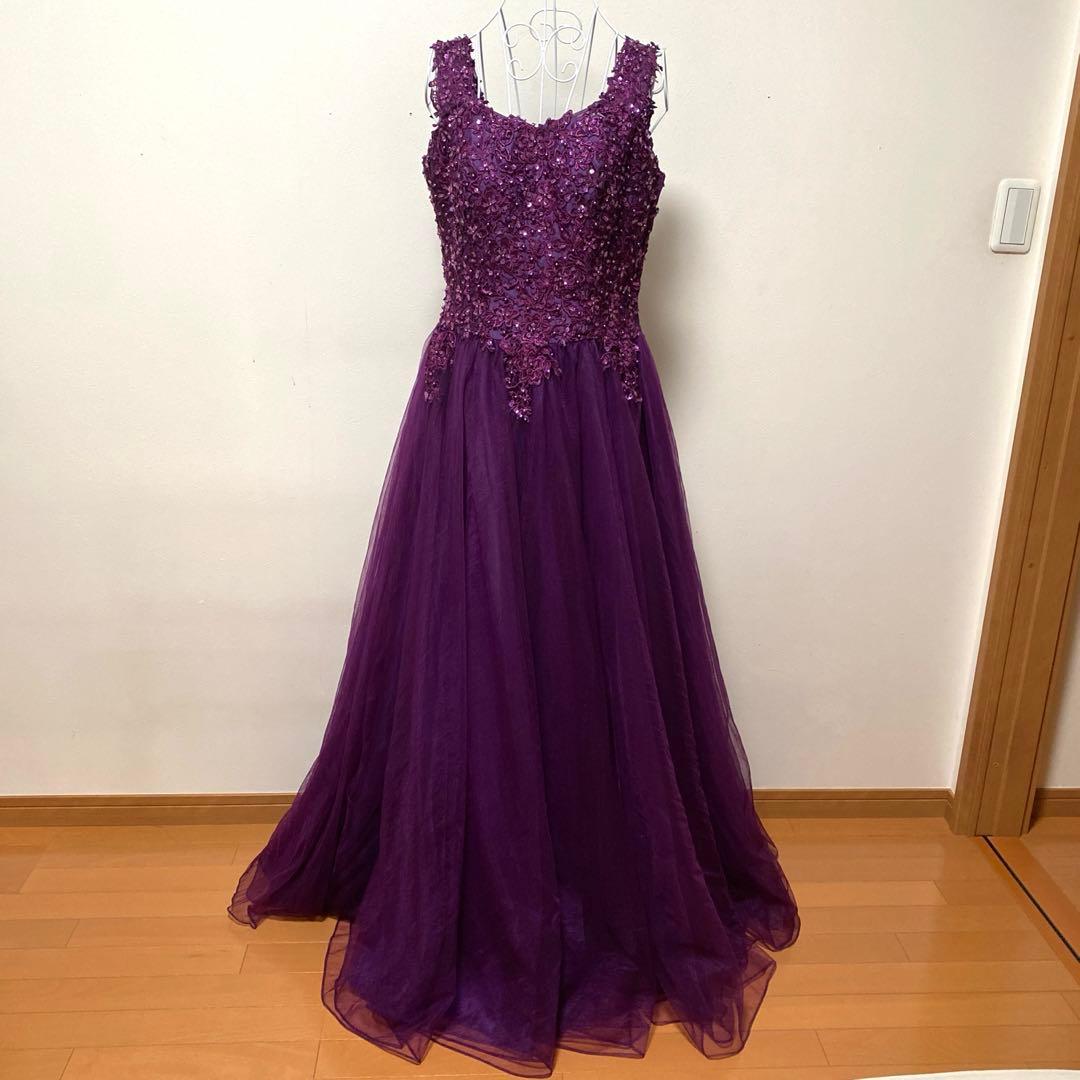 週末お値下げ！パープル ビーズ刺繍 ロングドレス