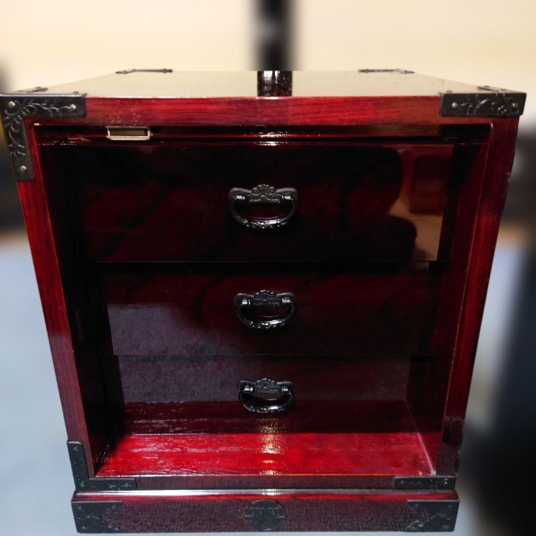 仙台箪笥　漆塗り3段箪笥 渡辺家具店製 鍵付