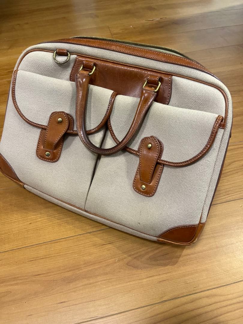 万双 ブリーフケース キャンバス×レザー 2室 廃盤 希少 ビジネスバッグ