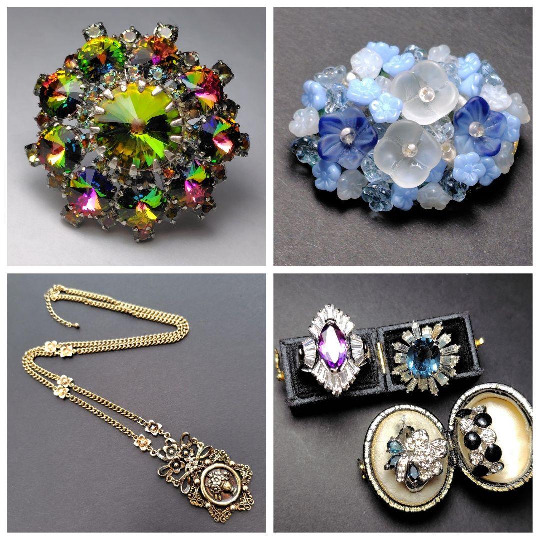 ヴィンテージ　 ブローチ２点＆ネックレス＆リング４点セット