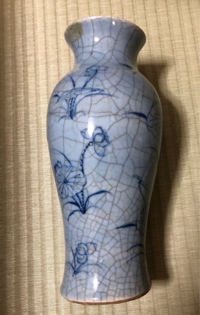 中国　骨董　清時代　仿哥窑 哥窯　青花　染め付け　花瓶