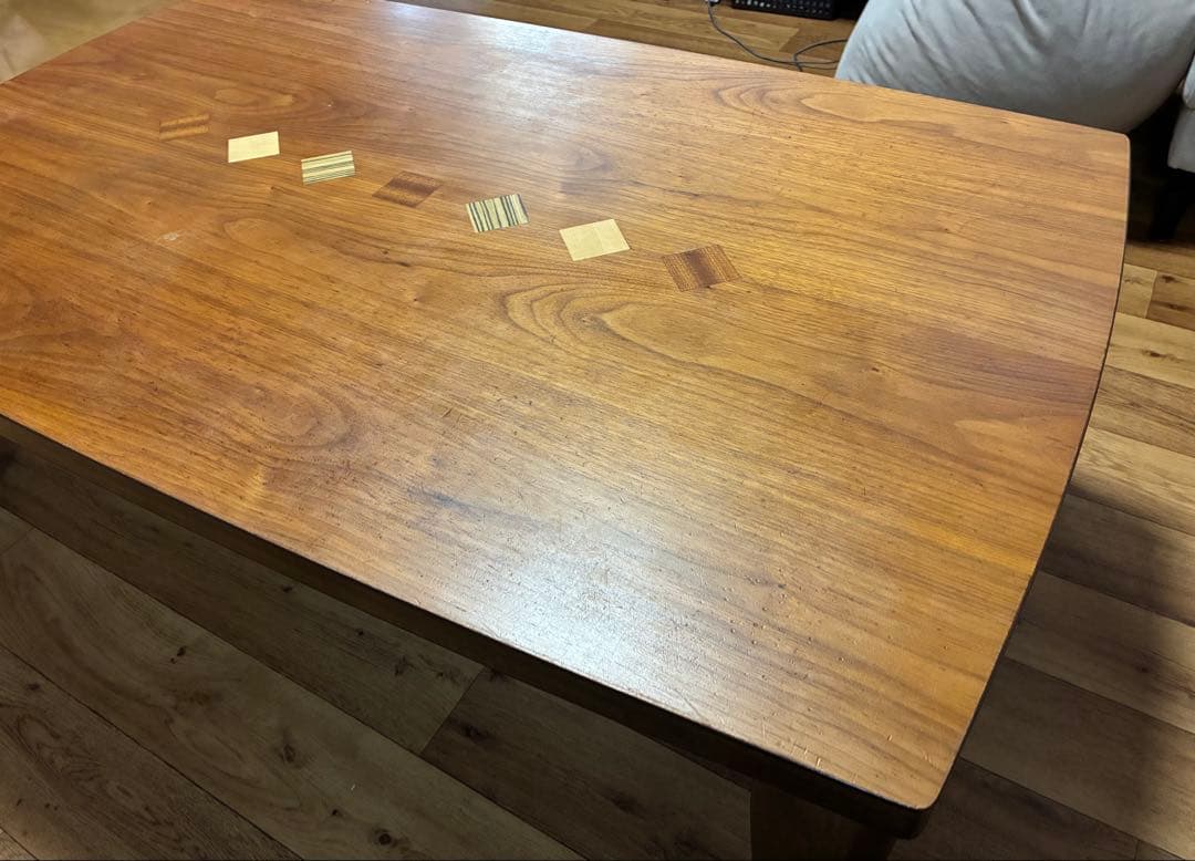 木製 長方形テーブルこたつ 装飾インレイ